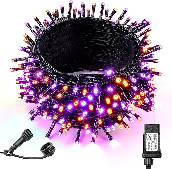 WBao Halloween Lights Orange Purple 500LED 174ft, Super Bright LED Halloween String Lights with UL Certified, 8 Lighting Modes, Timer, Memory & Waterproof for Indoor Outdoor Holiday Party Decorations
