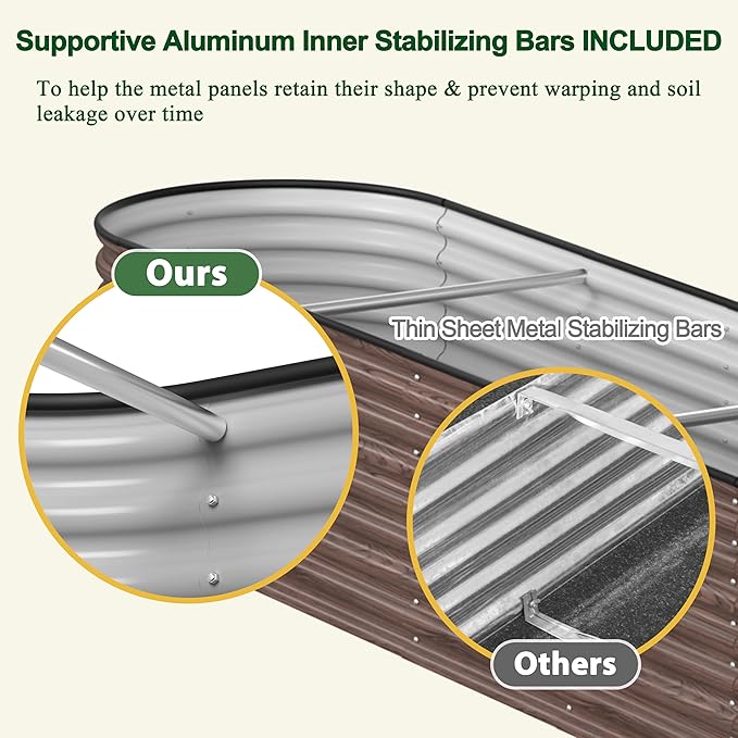 MUPATER Galvanized Raised Garden Bed Outdoor 8x2x2ft, 9-in-1 Metal Raised Planter Box W/ 2 Aluminum Support Rods, Oval Outdoor Raised Garden Bed for Vegetable, Flower, Backyard and Patio, Rustic