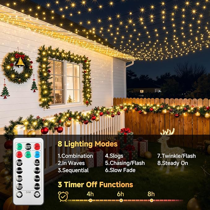 Mlambert 1200 LED Christmas Lights 394FT, Outdoor Waterproof Dimmable Fairy Lights with Remote, 8 Modes Indoor Lighting for Holiday Décor, Warm White