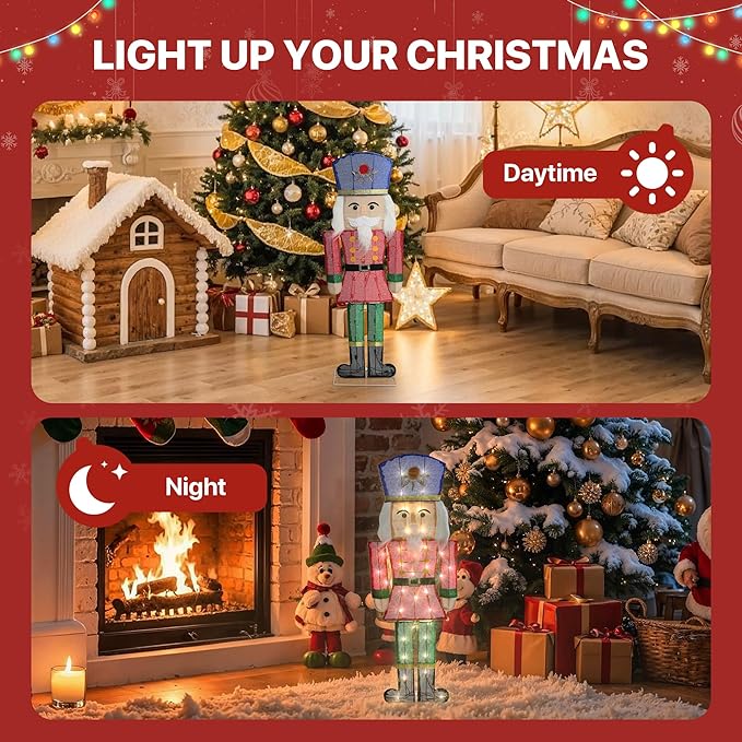 GENIMO 2D Nutcracker Soldier Outdoor Christmas Decorations, 35 Lights Pre-Lit for Holiday Decor Xmas Outside Indoor Home Lawn Yard Garden Patio Stakes Zip Ties(29 in)