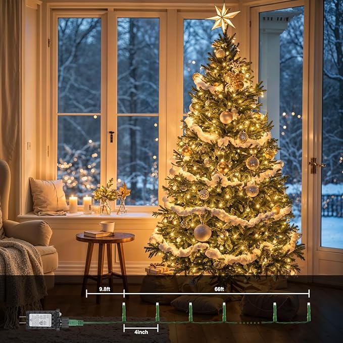 66FT 200 LED Christmas String Lights End-to-End Plug 8 Modes Indoor Lights with Timer, Outdoor Indoor Fairy Lights Christmas Tree Patio Garden Holiday Warm White