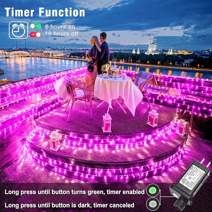 100FT 300 LED Christmas Lights Outdoor, Plug in Christmas String Lights Indoor, Waterproof & 8 Modes & Timer Function, Connectable Fairy Twinkle Light for Bedroom Patio Wedding Party Decor, Pink