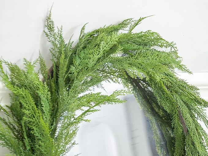 6FT Extra Full Cedar Garland Real Touch Faux Cedar Garland Christmas Greenery for Mantle Stairs Table Wall Front Door Indoor Outdoor Christmas Xmas Decor Decorations