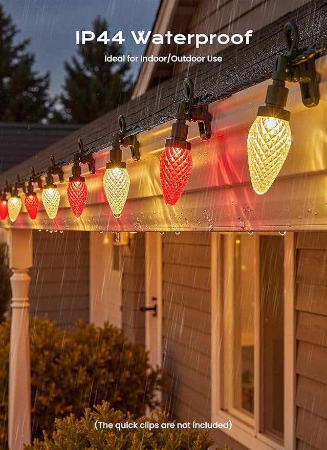 C9 Christmas Lights Outdoor, 66 FT 100 LED Connectable C9 String Lights with 8 Modes and Timer Xmas Tree Patio Roofline Garden Yard Holiday Party Indoor Outdoor Decoration, Red and Warm White