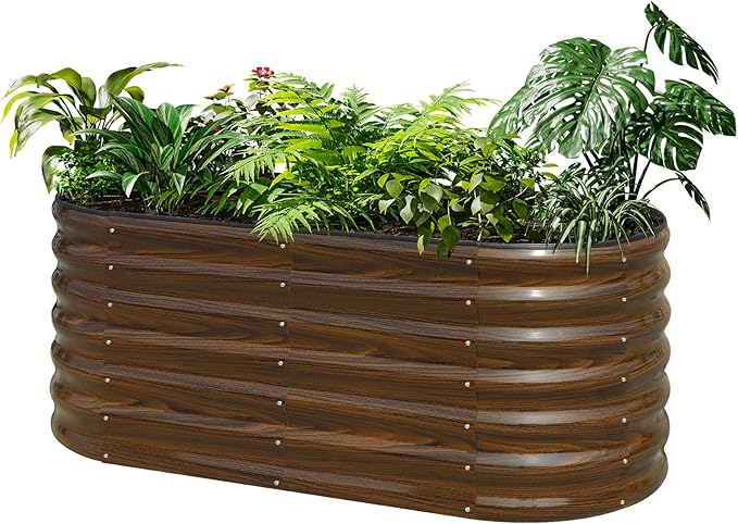 SnugNiture Galvanized Steel Raised Garden Bed, 4x2x2 ft, Outdoor Oval Deep Root Planter Box for Growing Vegetables, Flowers and Fruits