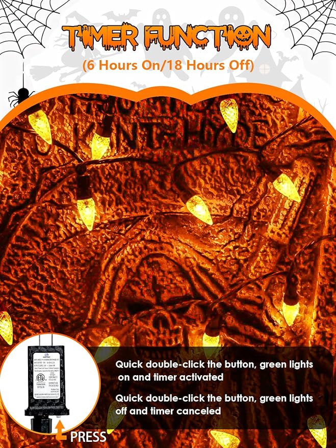 240 LED 78FT C6 Halloween String Lights, Super Long Halloween Lights Outdoor Indoor with 13 Modes & Timer, Waterproof Fairy Twinkle Light Plug in for Tree Yard House Horror Party Decorations (Orange)