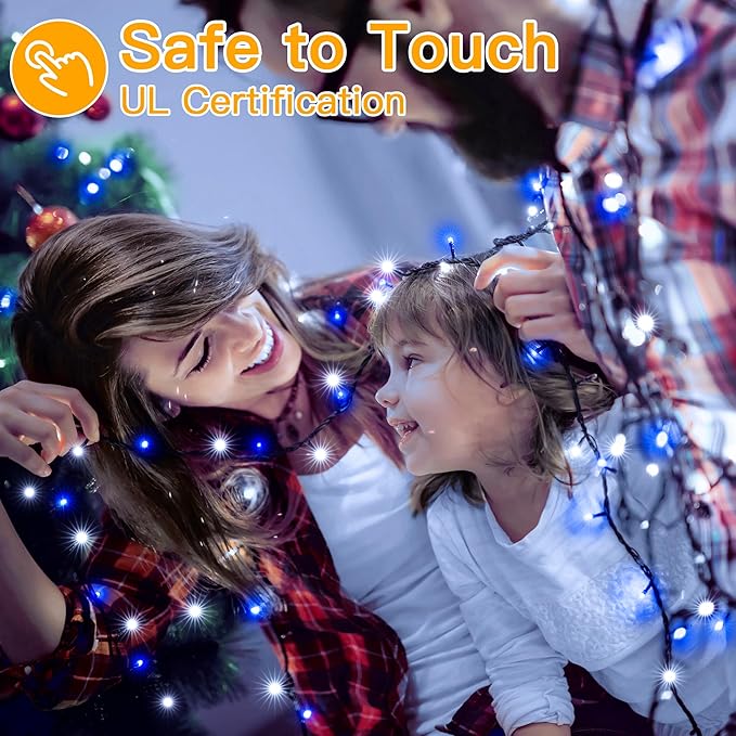 Ollny Christmas Lights, 500LED 164FT Long Christmas Tree Lights with 8 Modes Remote Timer IP44 Waterproof, Outdoor Christmas Lights for Tree House Yard Outside Xmas Decorations (Blue+White)