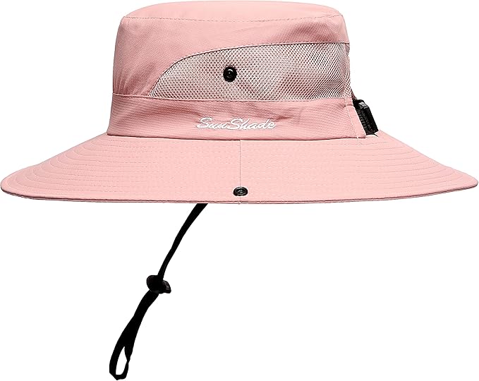 Womens Summer Sun Hat Beach Hat Wide Brim Outdoor UV Protection Hat Foldable Cool Mesh Ponytail Bucket Hat