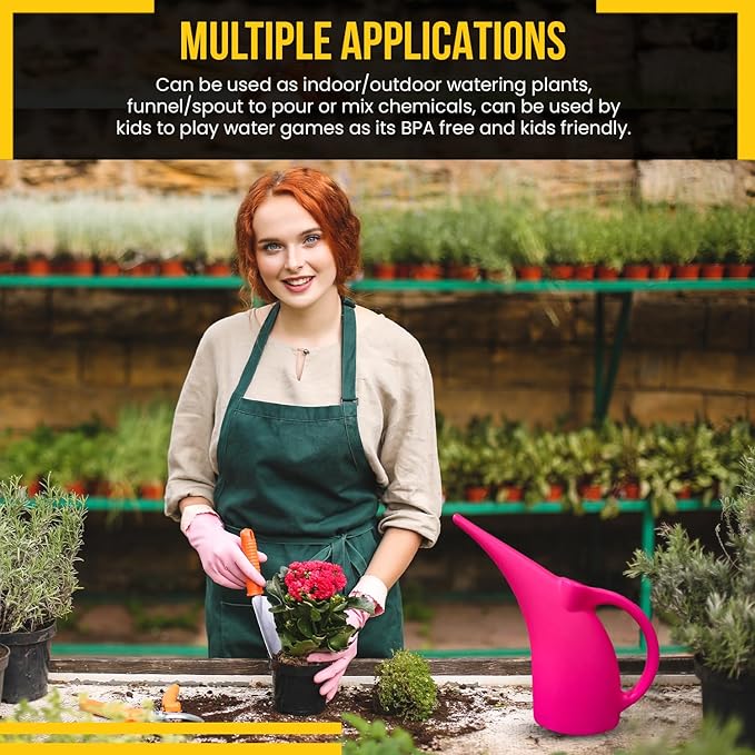 KP KOOL PRODUCTS 1 Pack Half (1/2) Gallon House Plant Watering can - Small Water can with Long spout - Indoor Watering can for Outdoor Plants and Garden - BPA Free Plastic (Pink)