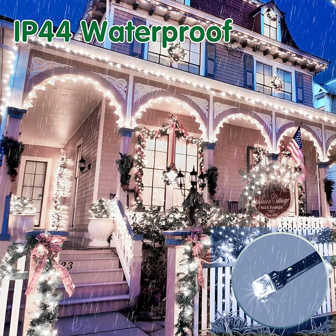 XURISEN 551FT 1400 LED Christmas Lights Outdoor Green Wire String Lights 8 Modes with Timer Memory Waterproof Fairy Light Plug in for Xmas Tree Wedding Yard Party Holiday Decorations(Cool White)