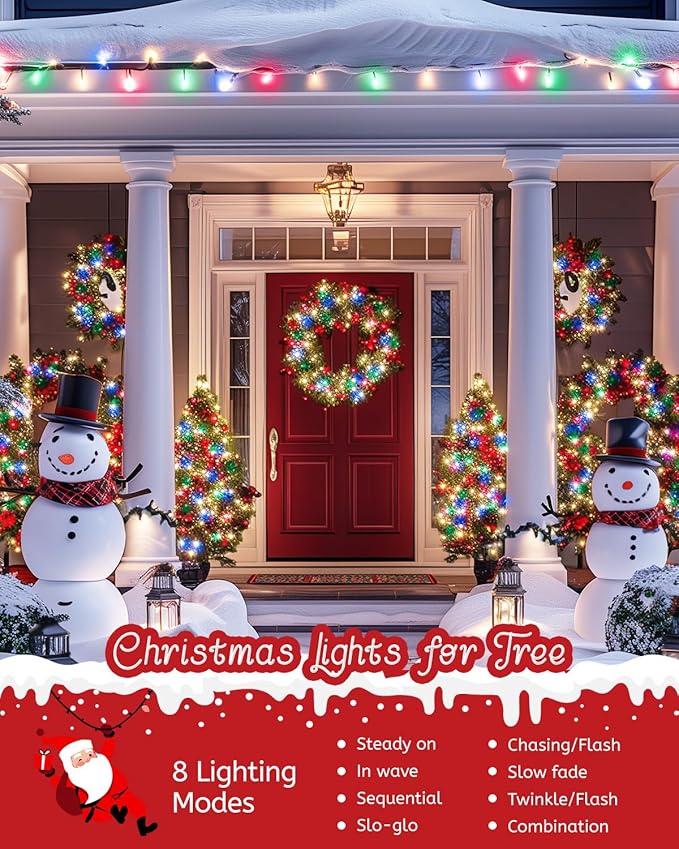 Minetom Christmas Lights, 128ft 400 LED Outdoor Christmas Tree Lights with Remote, 8 Modes String Lights Plug-in Mini Xmas Tree Lights with Timer for Outside Party Decor, Multicolor