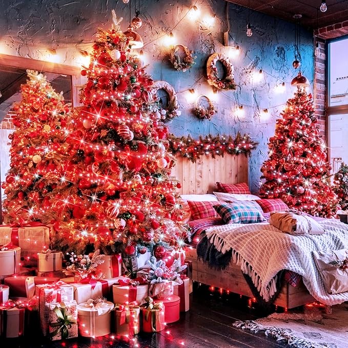 XURISEN 403FT 1000 LED Christmas Lights Outdoor Green Wire String Lights 8 Modes with Timer Memory Waterproof Fairy Light Plug in for Xmas Tree Wedding Yard Party Holiday Decorations(Red)