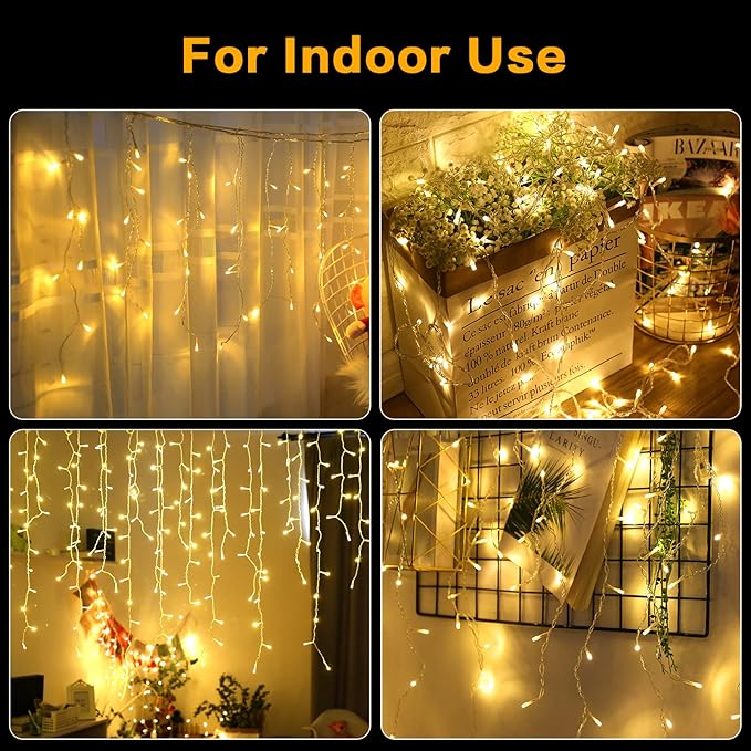 Techip Halloween Christmas Lights Outdoor, 33ft 400 LED Icicle Lights for Outside, Plug in Curtain String Lights Twinkle Tree 8 Modes Waterproof for Patio Party Holiday Decorations Warm White