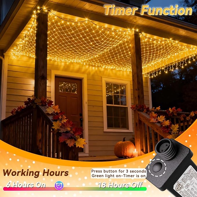 LitHome 10 x 10ft Christmas Net Lights Outdoor, 8 Modes Connectable Led Net Lights, 200 LED Gazebo Mesh Light with Timer, Warm White Bush Light Plug in Waterproof for Garden, Canopy, Pergola, Yard