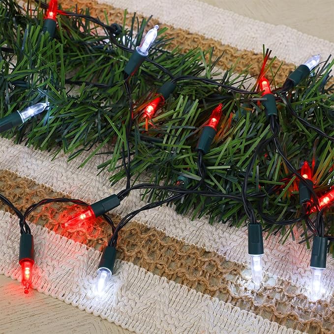 WATERGLIDE 2 Pack 50 LED Outdoor Christmas Lights, 16FT Battery Operated Mini String Lights with 8 Modes & Timer, Xmas Tree Lights Waterproof for Patio Garden Party Wedding Holiday Decor, Red & White