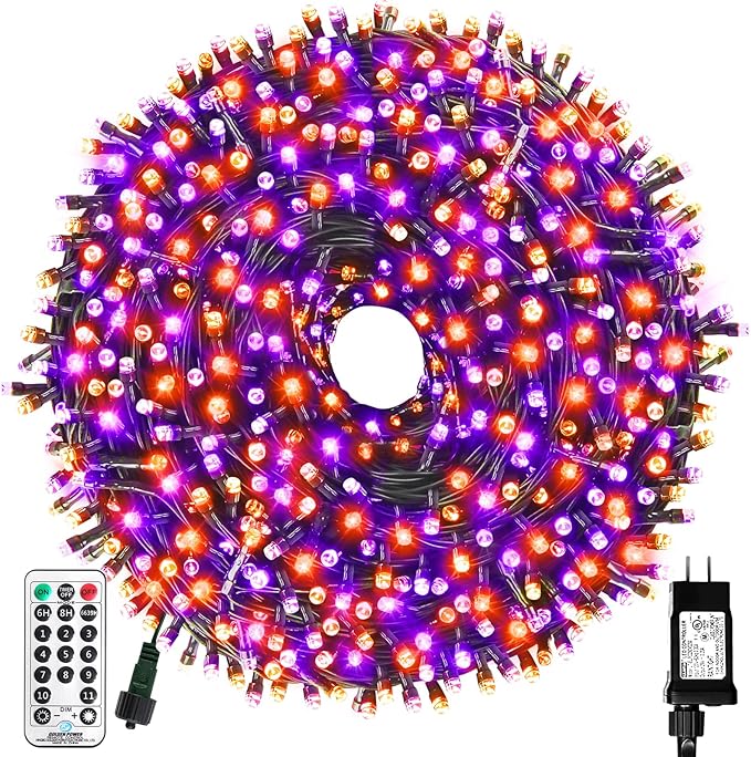 Orange Purple Halloween Lights Outdoor Indoor, 108FT 300 LED 2 Colors in 1 Christmas Lights, Fairy Lights, END to END Connect, Waterproof Halloween Decorations Decor Timer Remote (100% UL)