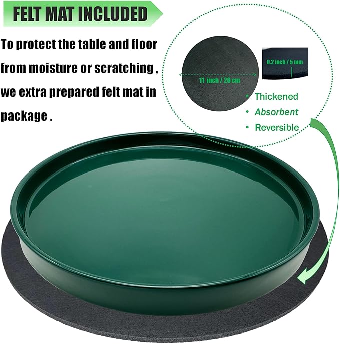 Ceramic Plant Saucer Pot Tray 10 Inch, Planter Saucers 4 5 6 7 8 9 10 11 12 13 Inch for Indoors Outdoor, Durable Sturdy Flower Drainage drip Water Tray for Glazed Pots Base (10.7 Inch-Green)