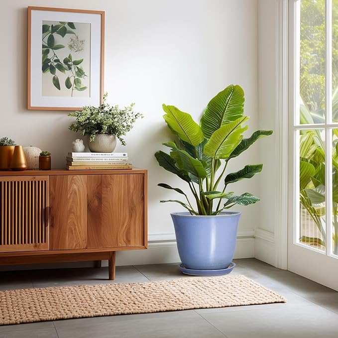 12 Inch Pots for Plants - Ceramic Planter with Drainage Hole and Plant Saucer, Round Plant Pot for Indoor Outdoor, Modern Large Flower Planter, Garden Decor, Plant Lovers Gifts, Purple-Blue