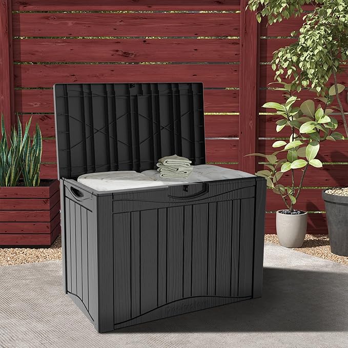 45 Gallon Deck Box, Resin Outdoor Indoor Waterproof Storage Box, Lockable Storage Box With Handle for Patio Furniture - Garden Tools - Swimming Pool Tools UV-Resistant, Black