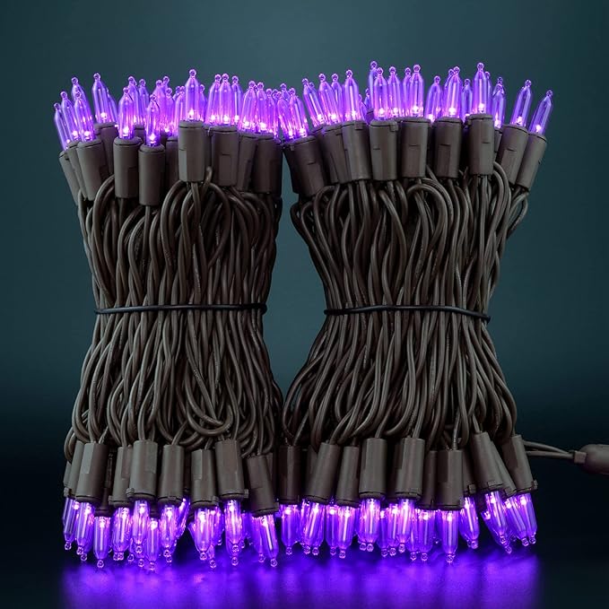 YULETIME 200 Purple LED Christmas Lights, 66 Feet Brown Wire UL Certified Commercial Grade Holiday String Light Set