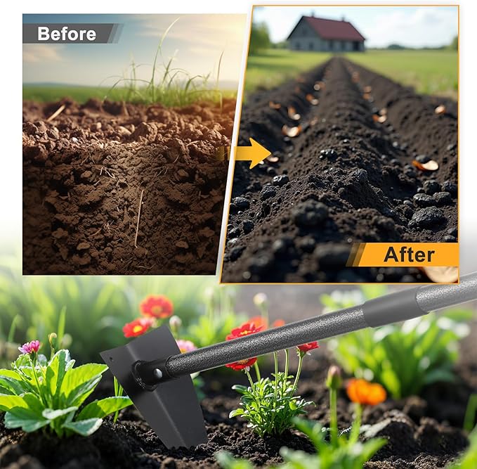 Hoe Garden Tool,Triangle Gardening Hoe with Sharp Blade for Digging,Weeding,Cutting and Loosing Soil,72 Inch Adjustable Length Metal Handle…