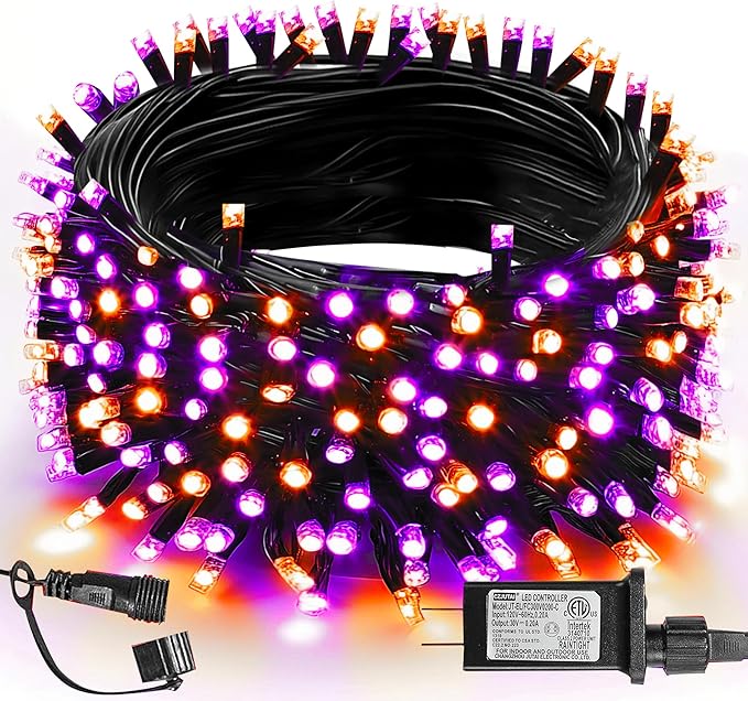 TW SHINE Halloween Lights, 200 LED 66FT Outdoor Halloween Lights Plug in with 8 Modes, Waterproof Light Outdoor, Indoor Decorations for Party Yard Haunted House Decor, Orange and Purple