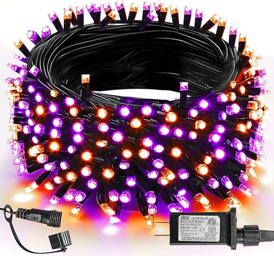 TW SHINE Halloween Lights, 200 LED 66FT Outdoor Halloween Lights Plug in with 8 Modes, Waterproof Light Outdoor, Indoor Decorations for Party Yard Haunted House Decor, Orange and Purple