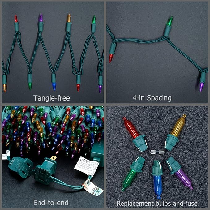 YULETIME 200 Count Multicolor LED Christmas Lights, 66 Feet Green Wire UL Certified Commercial Grade Holiday String Light Set (Multicolor)