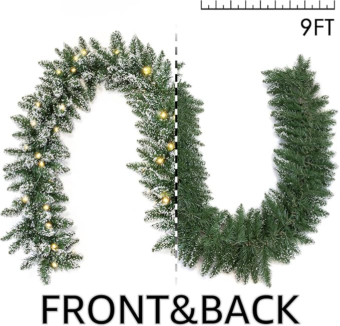 WBHome 2 PCS Pre-lit 9 Feet/106 Inch Christmas Garland with 50 LED Lights Holiday Decorations, Battery Operated (Batteries NOT Included)