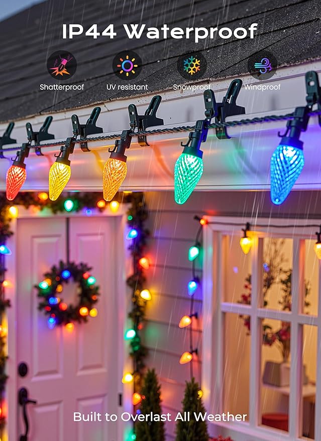 C9 Outdoor Christmas Lights, 33 FT 50 LED C9 String Lights, 8 Modes & Timer Connectable Waterproof for Christmas Tree light Indoor Outdoor Roofline Patio Outside Yard Holiday Xmas Decor, Multicolor