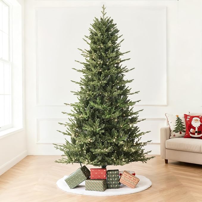 7.5ft Fraser Slim Fir Pre-Lit Artificial Christmas Tree with 792 Low-Voltage Warm LED Lights, Easy Plug & Foldable Stand, Realistic Flame-Resistant Branches