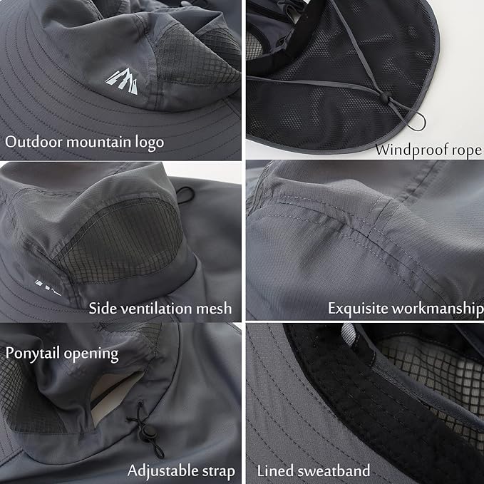 UV Sun Protection Hat Women Foldable Neck Flap Wide Brim Fishing Hat with Ponytail Hole for Women