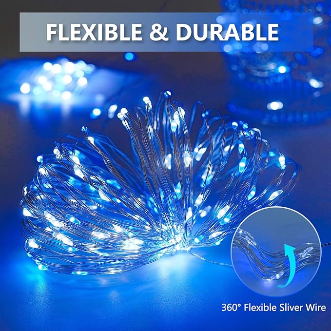 Extra-Long 144FT Solar String Lights for Outside, 2 Pack 400LED Solar Christmas Lights Outdoor, Waterproof Copper Wire with 8 Modes Twinkle Fairy Lights for Tree Party Christmas Decor (Blue and White)