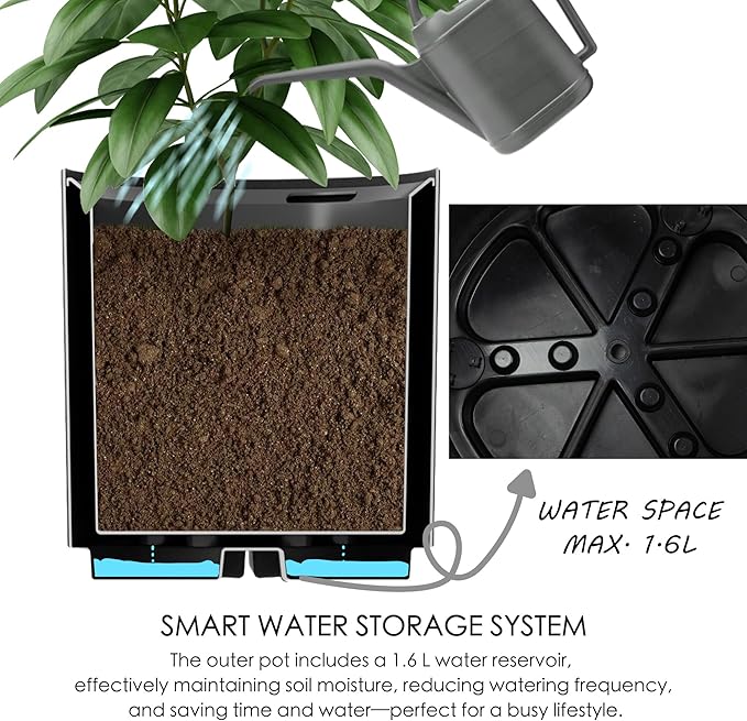 Kozyard Round Planter 16’’H Plant Pots for Indoor Outdoor Porch, Patio, Backyard Planters with Water Reservoir Modern Décor for Tall Plants, Flowers (16inch/Black)