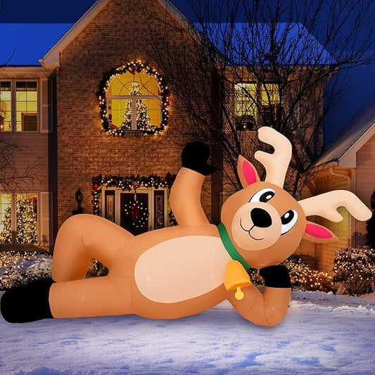 Holidayana Christmas Inflatables Large 10 ft Lounging Reindeer - Inflatable Outdoor Christmas Decorations Blow Up X-mas Decorations for Yard, Lawn & Garden Internal Lights & Built-in Fan