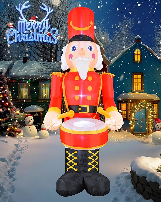 VCOKEN 12FT Christmas Inflatables Nutcracker Outdoor Decorations, Giant Christmas Inflatable with Big Bass, Built-in LEDs Inflatable Nutcracker Blow Ups for Xmas Decor Holiday Party Yard Garden Lawn