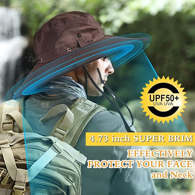 Wide Brim Fishing Sun Hat for Men Women, UPF 50+ Waterproof Bucket Boonie Hat Hiking Camping Safari Garden Beach