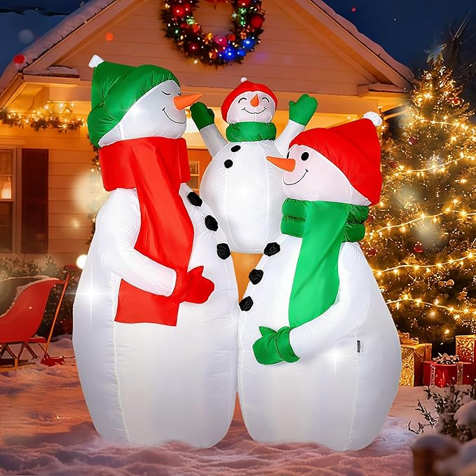 VIVOHOME 6FT Christmas Inflatable Outdoor Decoration, Snowman Family Hug, Navidad Blow Up Yard Decor with Built-in LED Light for Lawn, Garden, Party