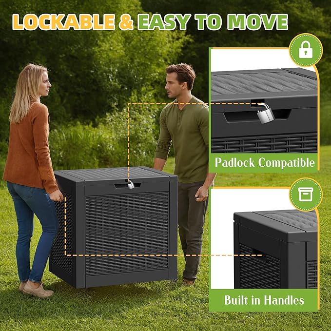 30 Gallon Waterproof Resin Deck Box, UV Resistant Outdoor Storage for Garden, Patio, Porch, Delivery, Rattan Black