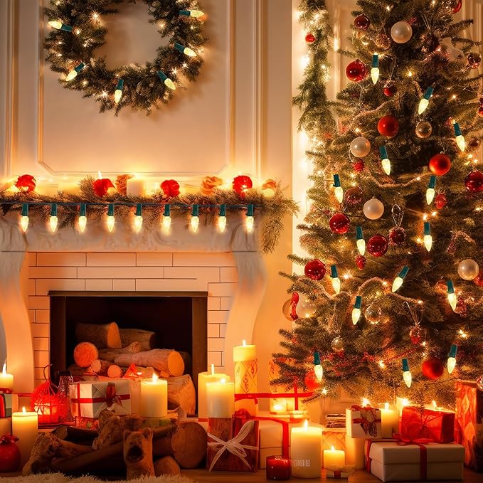 Brightever C3 Battery Operated Christmas Lights, 35FT 100LED Battery Powered Outdoor Christmas Lights with Timer & 8 Lighting Modes, Fairy Lighting for Garden House Tree Decoration, Warm White, 1-Pack