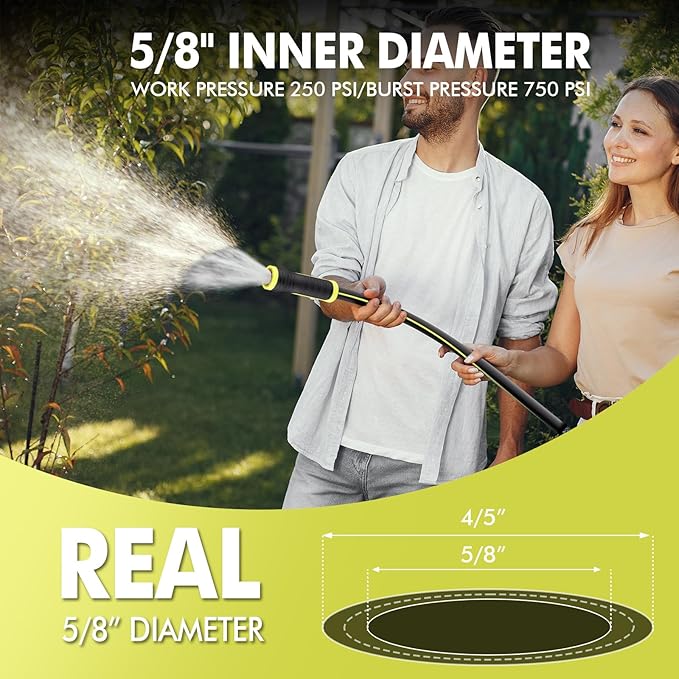 Garden Hose 3FT - PHLEX PRO Water Hose Heavy Duty Premium 5/8'' Rubber 3-Layer, Innovation Flexible Hybrid Lightweight Water Hose, Full Brass Male to Female Fittings