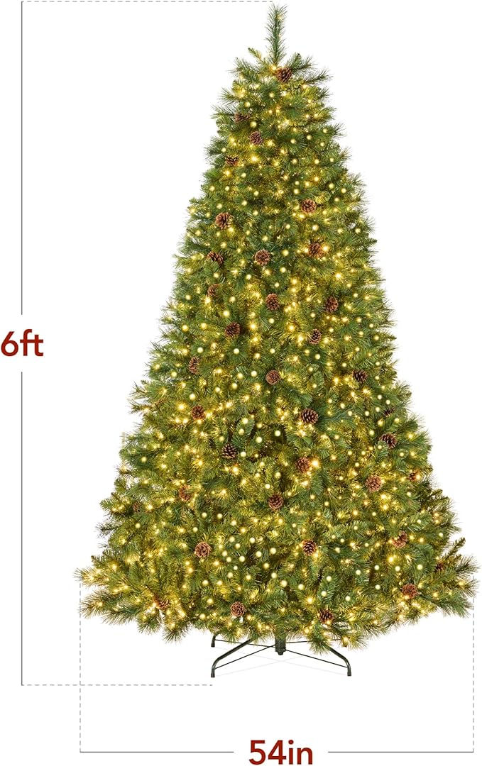 Best Choice Products Full Scotch Pine Christmas Tree, 6ft Pre-Lit Holiday Decor w/ 1,200 Twinkling Micro LED Lights, 2-in-1 White & Multicolor