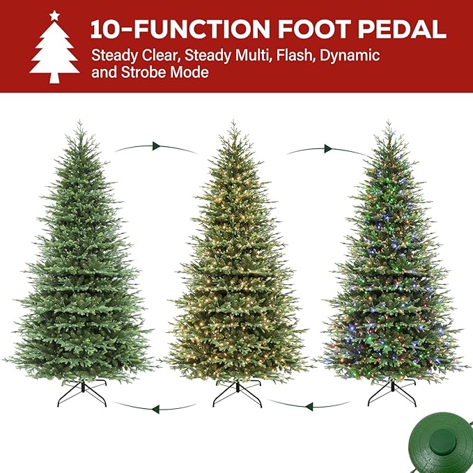 Hykolity 9ft Pre-lit Artificial Christmas Tree, 600 Color Changing LED Lights, 5149 PE&PVC Realistic Branch Tips, Metal Stand and Hinged Branches, 10 Modes