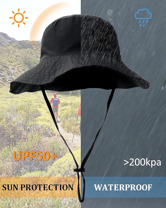 Water-Resistant Sun UPF 50+ Bucket Hat Protection Packable Brimmed Boonie for Women Men Summer Lightweight Hiking Outdoor Cap