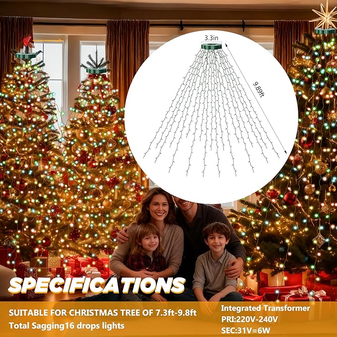 Christmas Tree Lights - 480 LEDs 9.8FT x 16 String Lights with Memory Function & 8 Modes, Fairy Lights with Remote Control & Timer for Christmas Tree Decorations - Multicolor