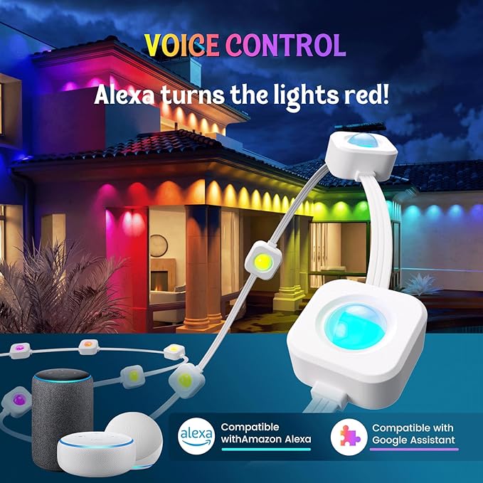 HUTAKUZE Permanent Outdoor Lights, 200ft RGB Outdoor Christmas Lights with 120 LED Light, IP67 Waterproof LED Eaves Light, DIY Scene Modes for Halloween and Party Decor, Smart APP & Remote Control