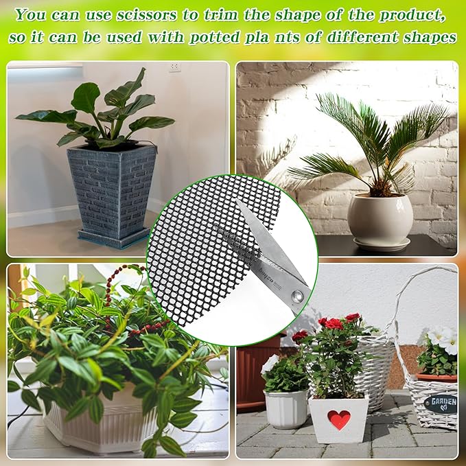 10 Pcs 11.8 Inch Plant Pot Cover Plant Pot Grid Plant Soil Covering for Indoor Plants Plant Protectors from Animals Cuttable Plant Soil Cover with 10 Metal Stakes
