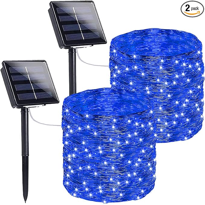 Extra-Long 144FT Solar String Lights for Outside, 2 Pack 400LED Solar Christmas Lights Outdoor, Waterproof Copper Wire with 8 Modes Twinkle Fairy Lights for Tree Garden Party Christmas Decor (Blue)