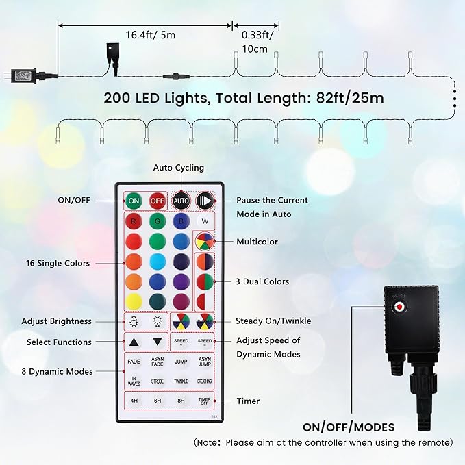 Toodour Christmas Lights RGB String Lights, 66ft 200 LED Color Changing String Light with Remote & Timer, Waterproof Xmas Tree Light for Home Yard New Year Party Indoor Outdoor Christmas Decorations