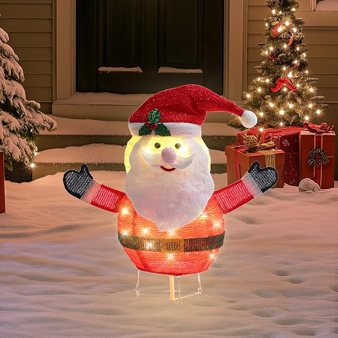 GENIMO Santa Claus Outdoor Christmas Decorations, 30 Lights Pop-up Lighted Warm White Light Pre-Lit Santa for Holiday Decor Outside Indoor Home Lawn Yard Garden Patio Stakes(24 in)